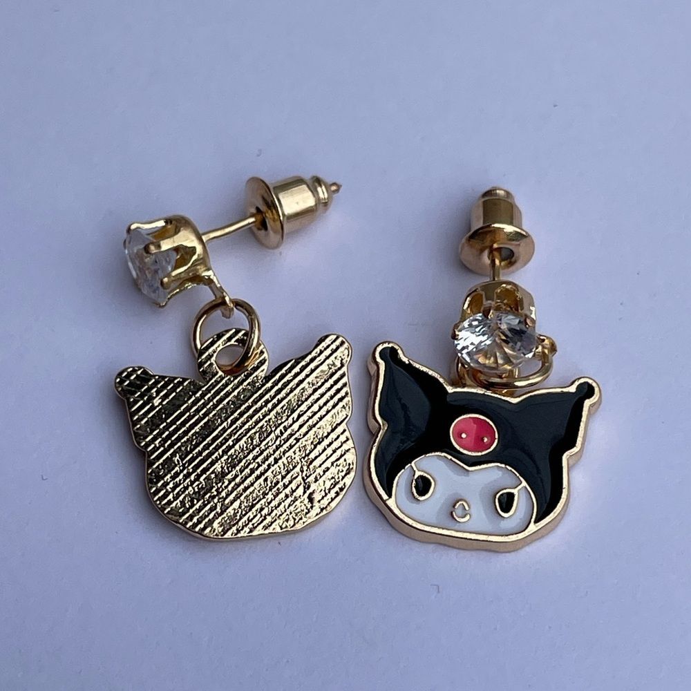 Kuromi hello kitty rhinestone stud earrings cute anime gift new - Picture 2 of 3